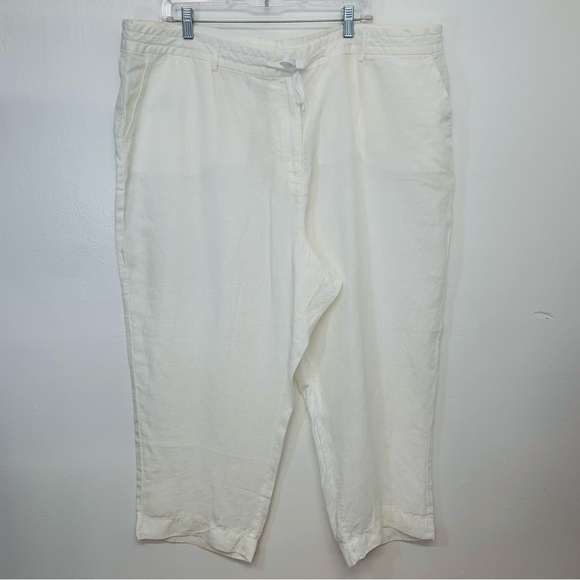 LL Bean Linen Pants Woman 24W White Pockets Classic Fit Drawstring Casual Travel - Picture 1 of 12